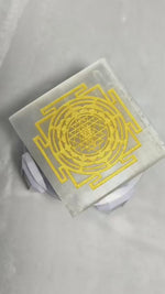 Load and play video in Gallery viewer, Golden Shri Yantra Selenite Charging Plate