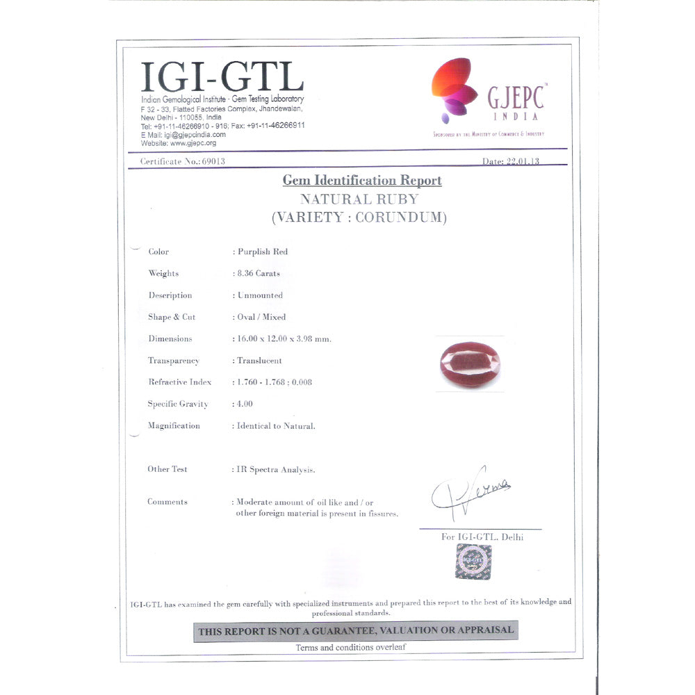 9.29 Ratti Natural Govt Lab Certified Ruby