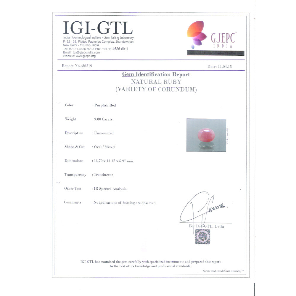 10.89 Ratti Natural New Burma Ruby with Govt. Lab Certificate-(5661)