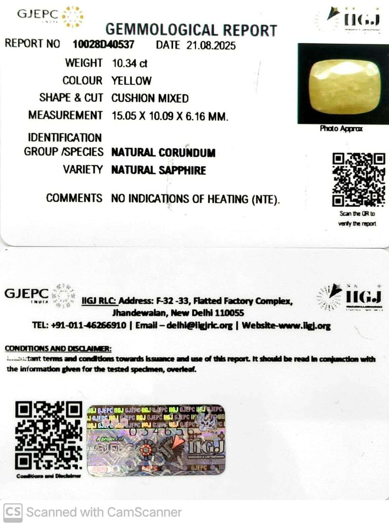 10.34/CT Natural Yellow Sapphire With Govt Lab Certificate (2331)