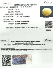 6.68/CT Natural Yellow Sapphire With Govt Lab Certificate (1221)