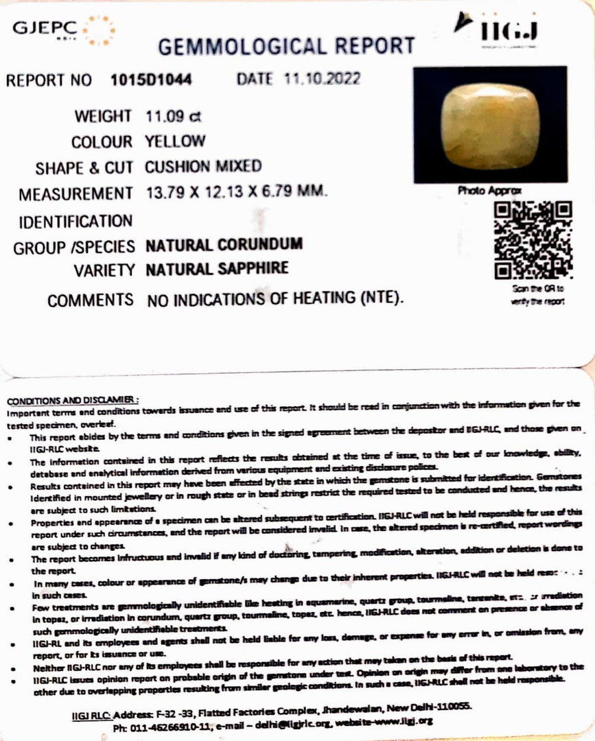 11.09 Carat Natural Ceylonese Pukhraj with Govt Lab Certificate-4551