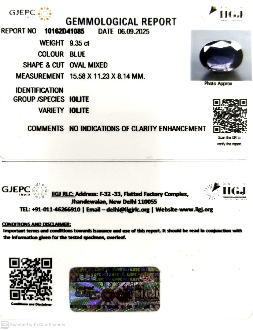9.35/CT Natural Iolite With Govt. Lab Certificate (2331)