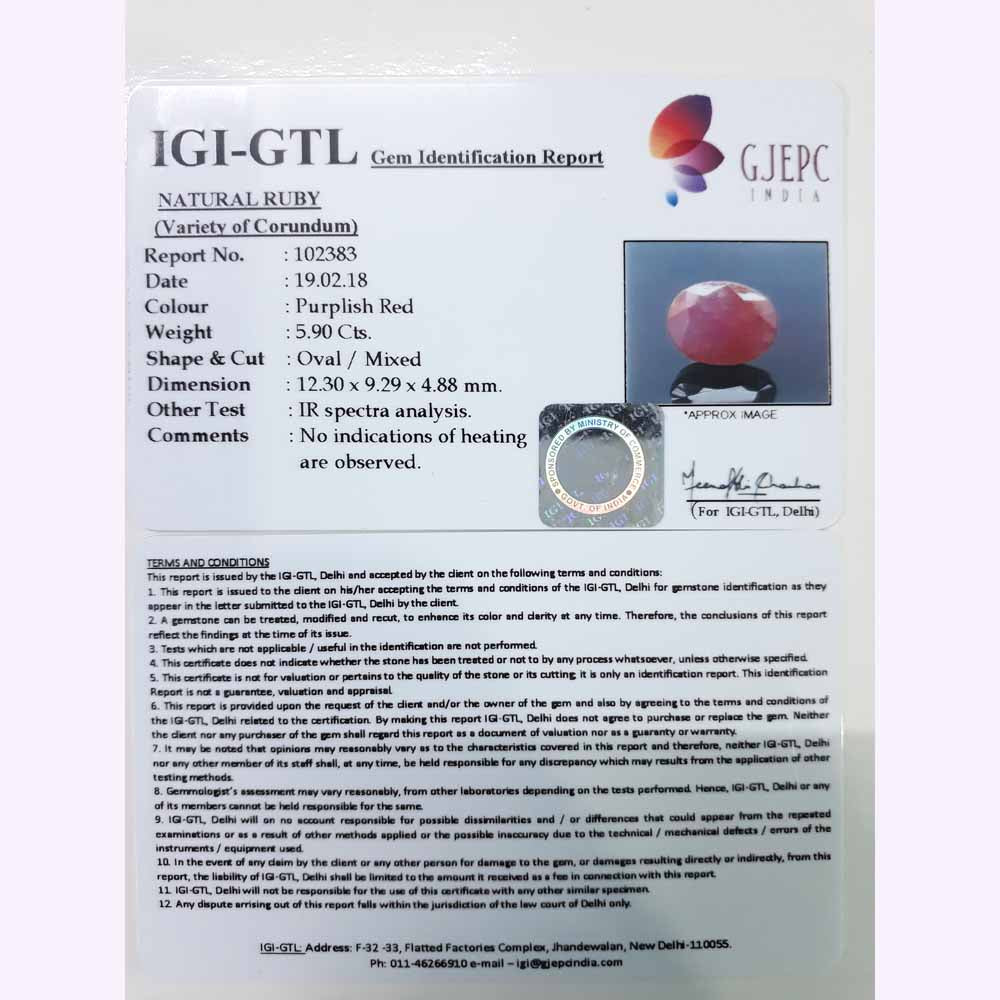 6.65 Ratti Natural New Burma Ruby with Govt Lab Certificate-(3441)
