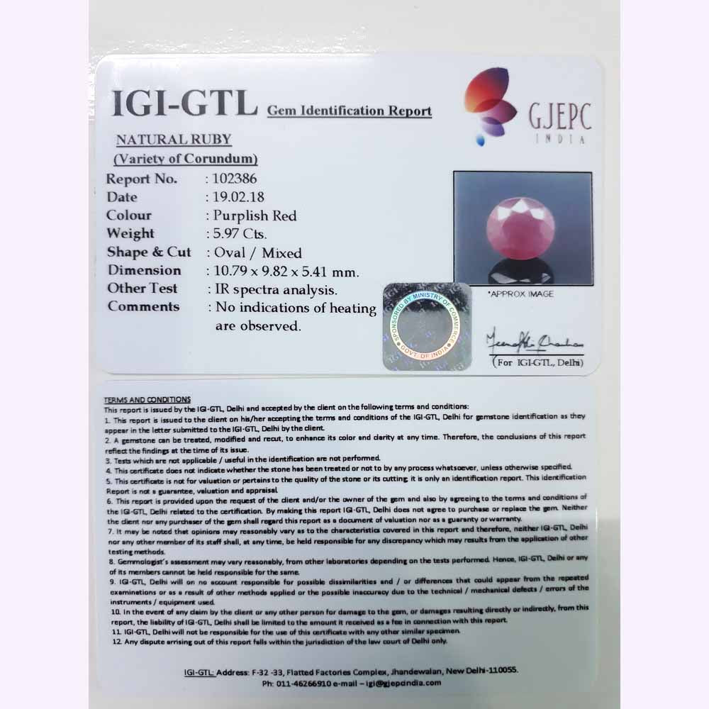 6.63 Ratti Natural New Burma Ruby with Govt Lab Certificate-(3441)