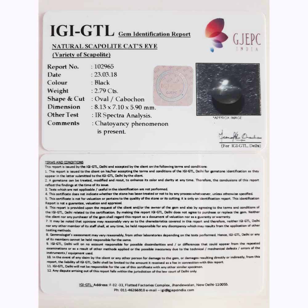 3.10 Ratti Natural Scapolite  Cat's Eye with Govt. Lab certified-(1100)