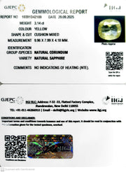 3.14/CT Natural Yellow Sapphire With Govt Lab Certificate (16650)