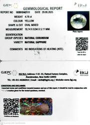 4.78/CT Natural Yellow Sapphire With Govt Lab Certificate (16650)