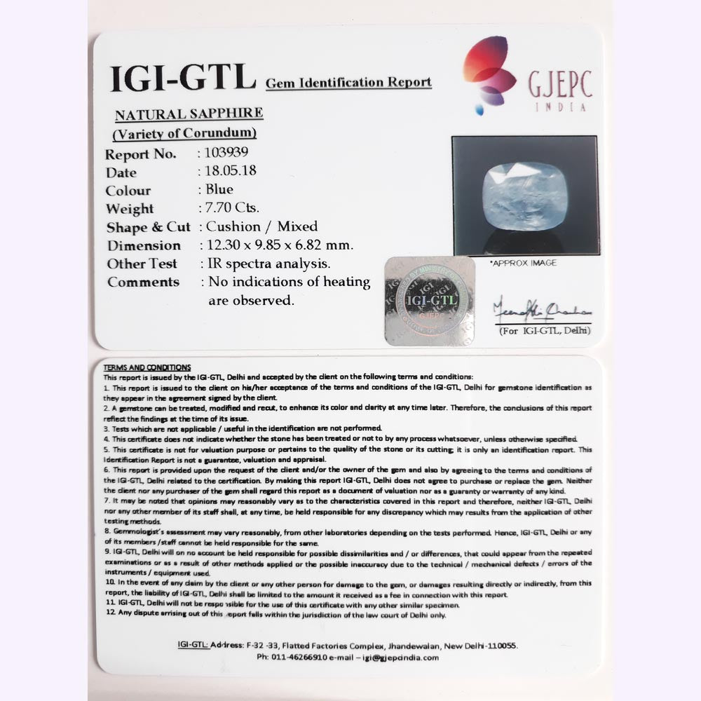 8.56 Ratti Natural Blue Sapphire with Govt Lab Certified-(6771)
