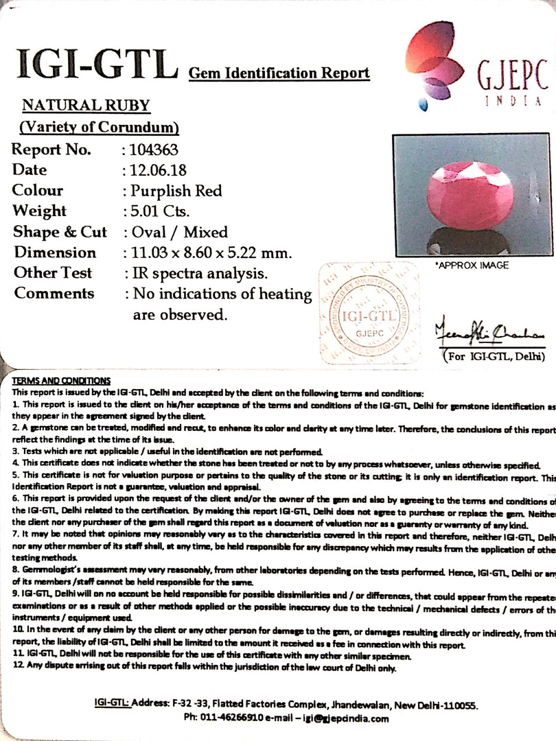 5.57 Ratti Natural Neo Burma Ruby with Govt. Lab Certificate-(2331)