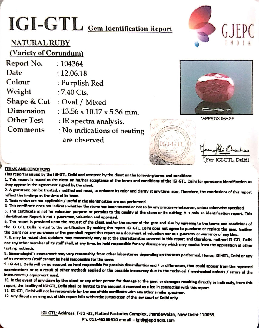 8.22 Ratti Natural Mozambique Ruby with Govt. Lab Certificate-(6100)