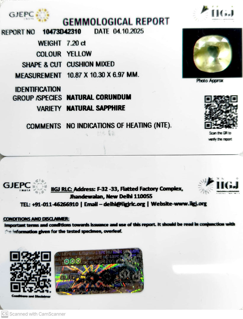 7.20/CT Natural Yellow Sapphire With Govt Lab Certificate (23310)