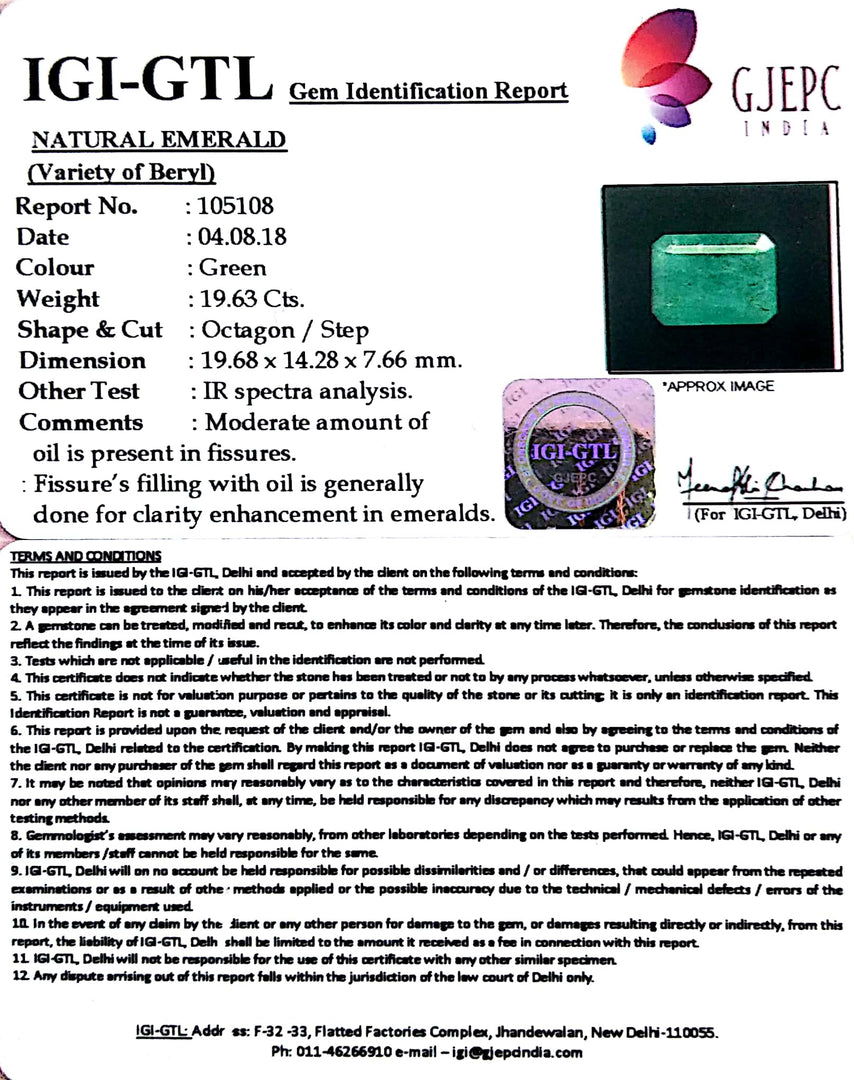 21.71 Ratti Natural Emerald Stone With Govt. Lab Certificate  (2331)