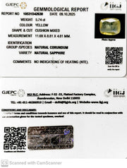 5.74/CT Natural Yellow Sapphire With Govt Lab Certificate (12210)