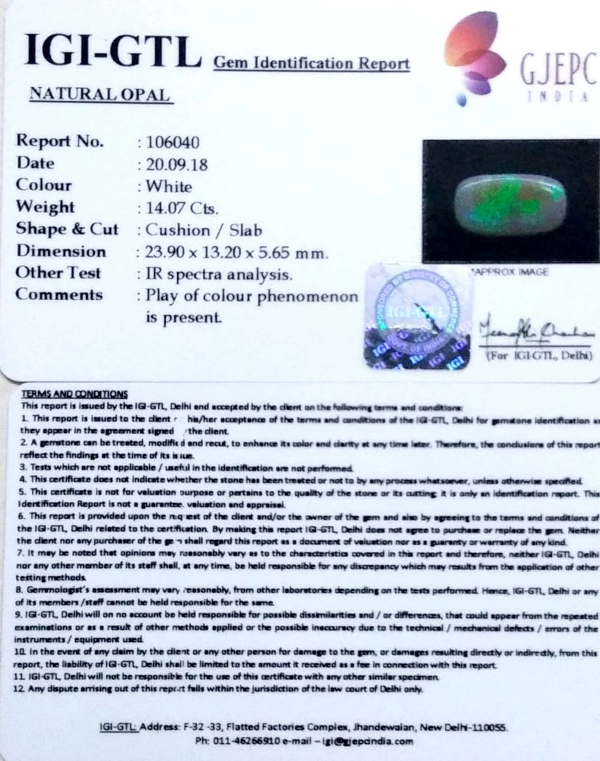 14.07/CT Natural Fire Opal with Govt. Lab Certificate (6771)