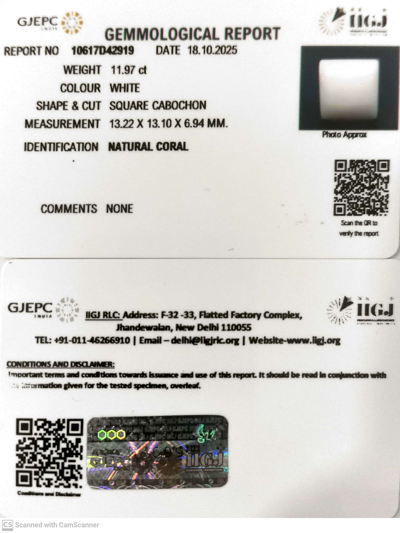 11.97/CT White Coral with Govt. Lab Certified (1500)
