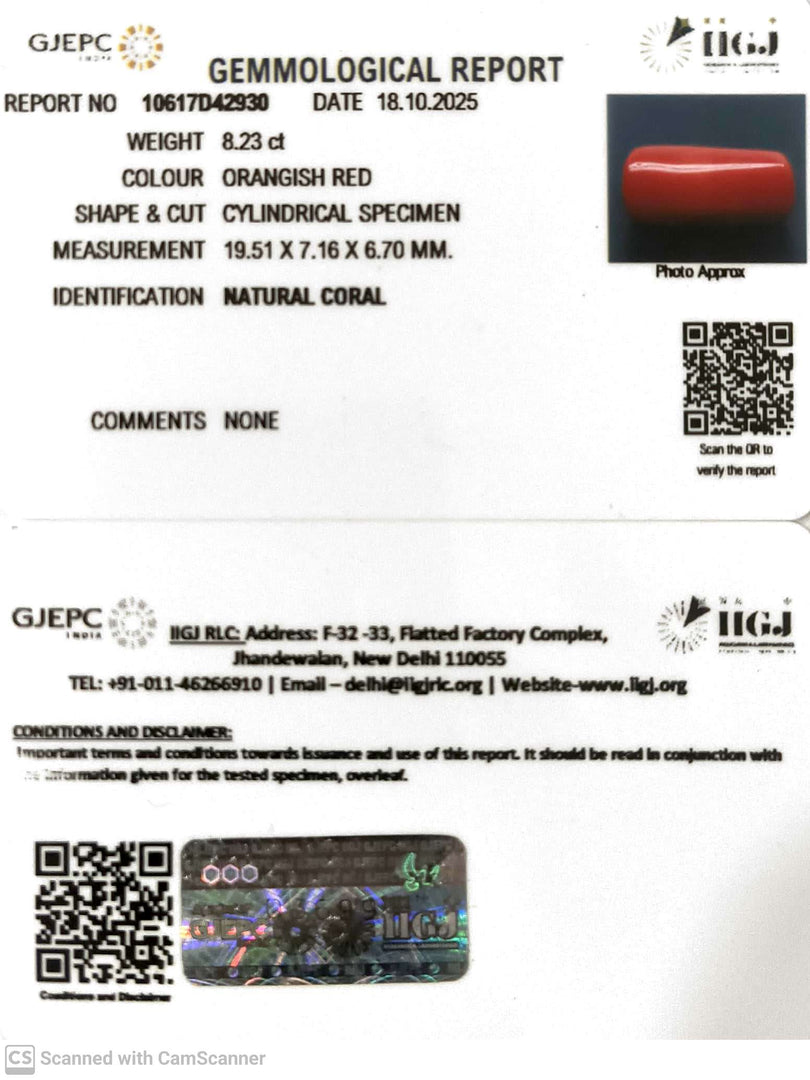 8.23/CT Natural Red Coral With Govt. Lab Certificate (1800)