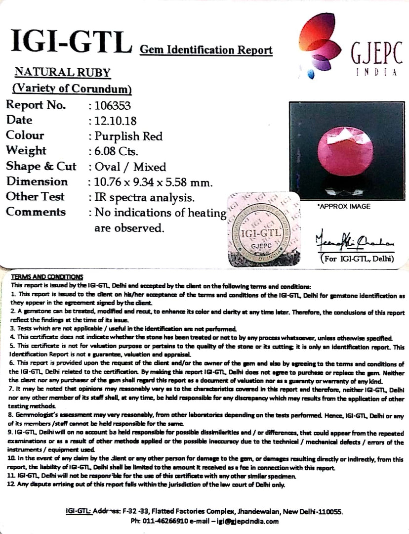 6.76 Ratti Natural Neo Burma Ruby with Govt Lab Certificate-(4551)