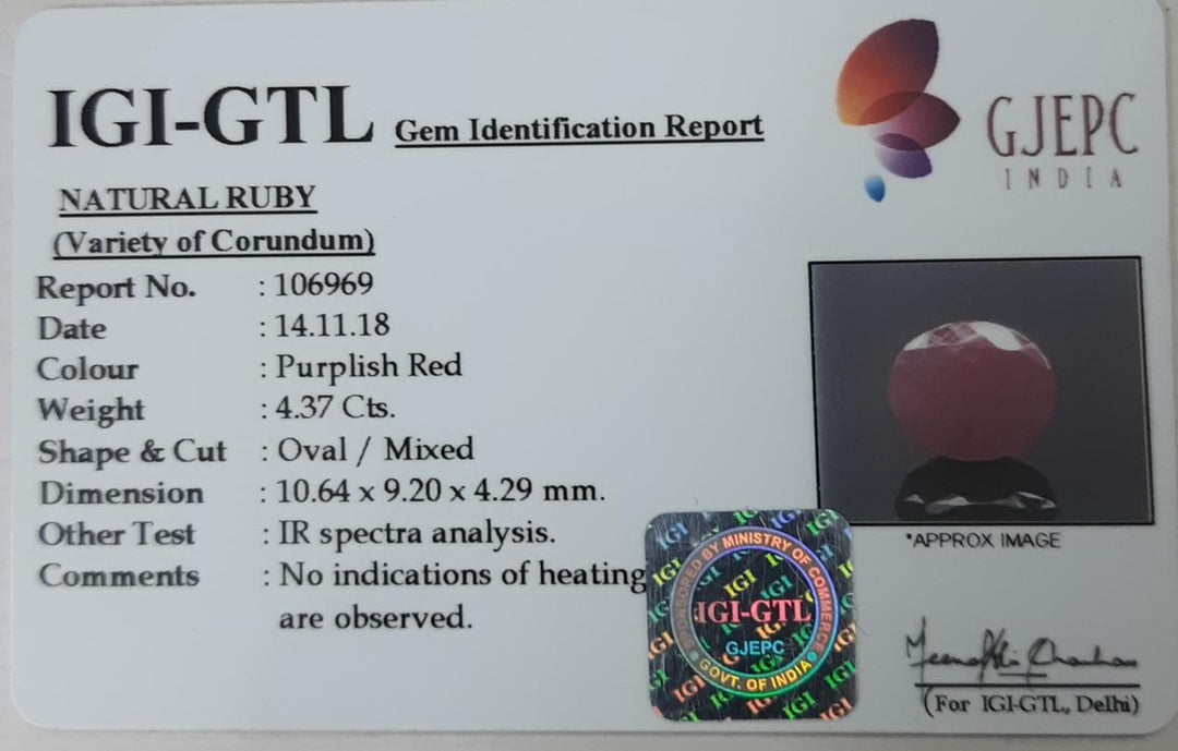 4.86 Ratti Natural Neo Burma Ruby with Govt Lab Certificate-(3441)