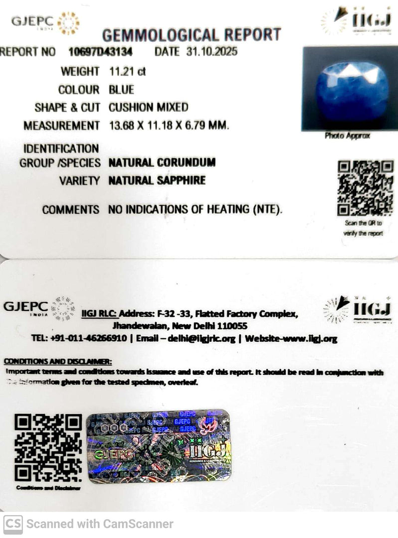 11.21/CT Natural Blue Sapphire with Govt Lab Certificate (4551)