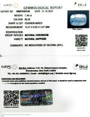 7.44/CT Natural Blue Sapphire with Govt Lab Certificate (8991)