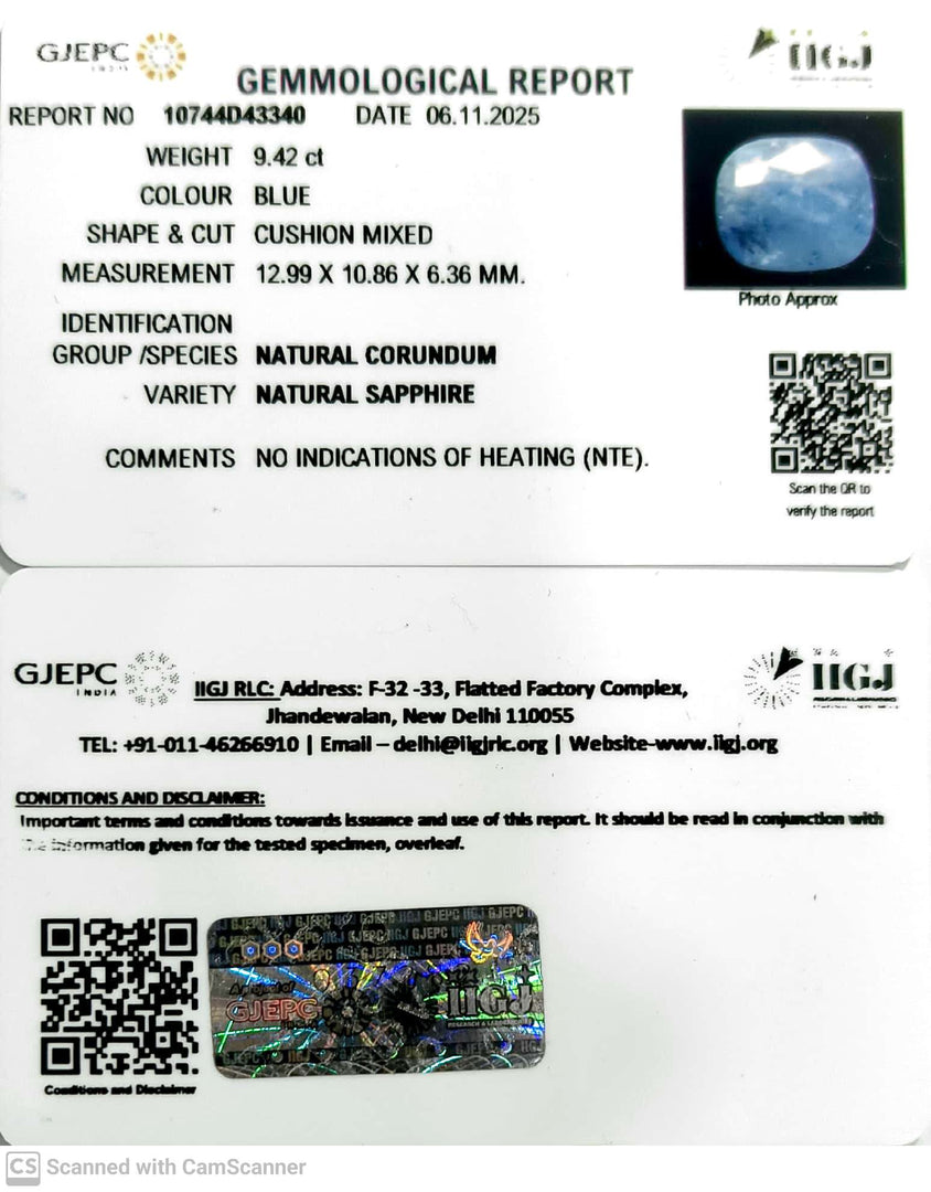 9.42/CT Natural Blue Sapphire with Govt Lab Certificate (4551)