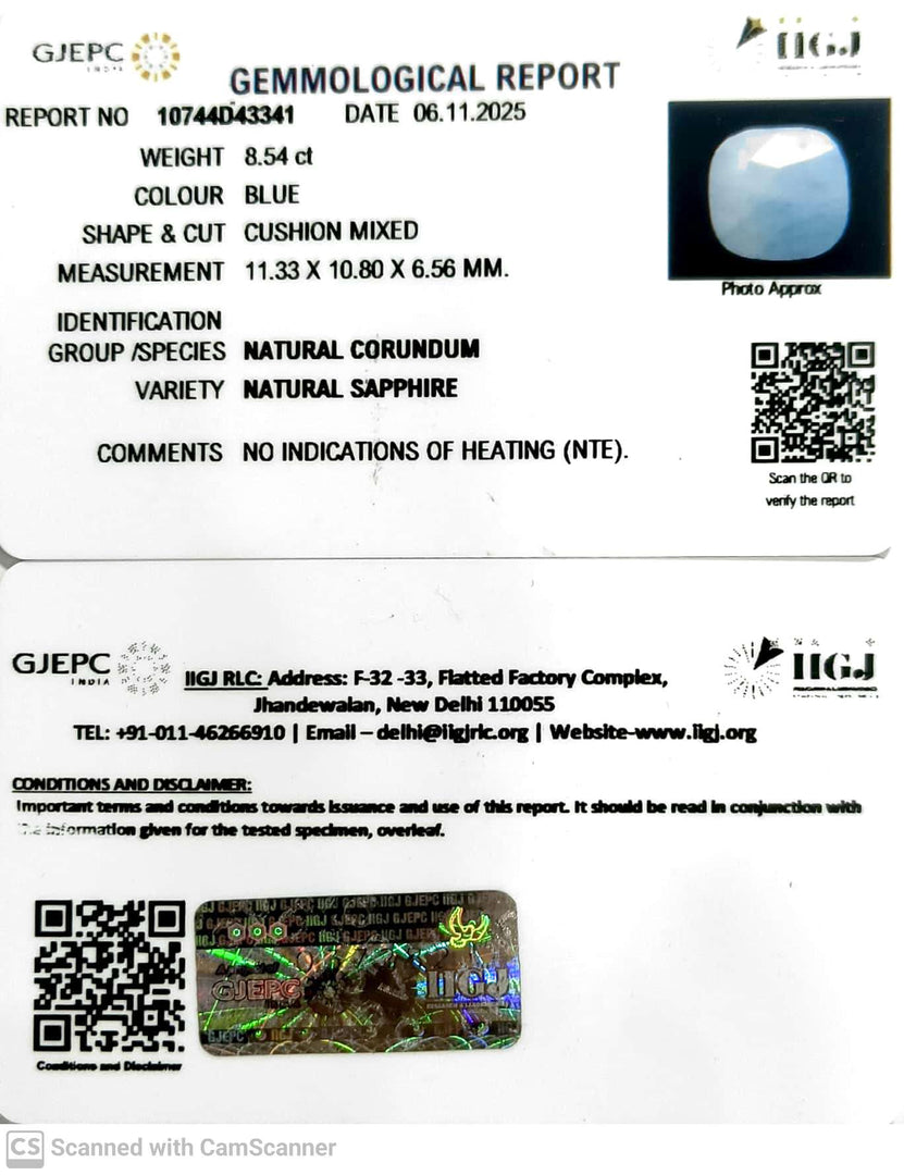 8.54/CT Natural Blue Sapphire with Govt Lab Certificate (4551)
