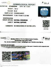 7.66/CT Natural Blue Sapphire with Govt Lab Certificate (8991)