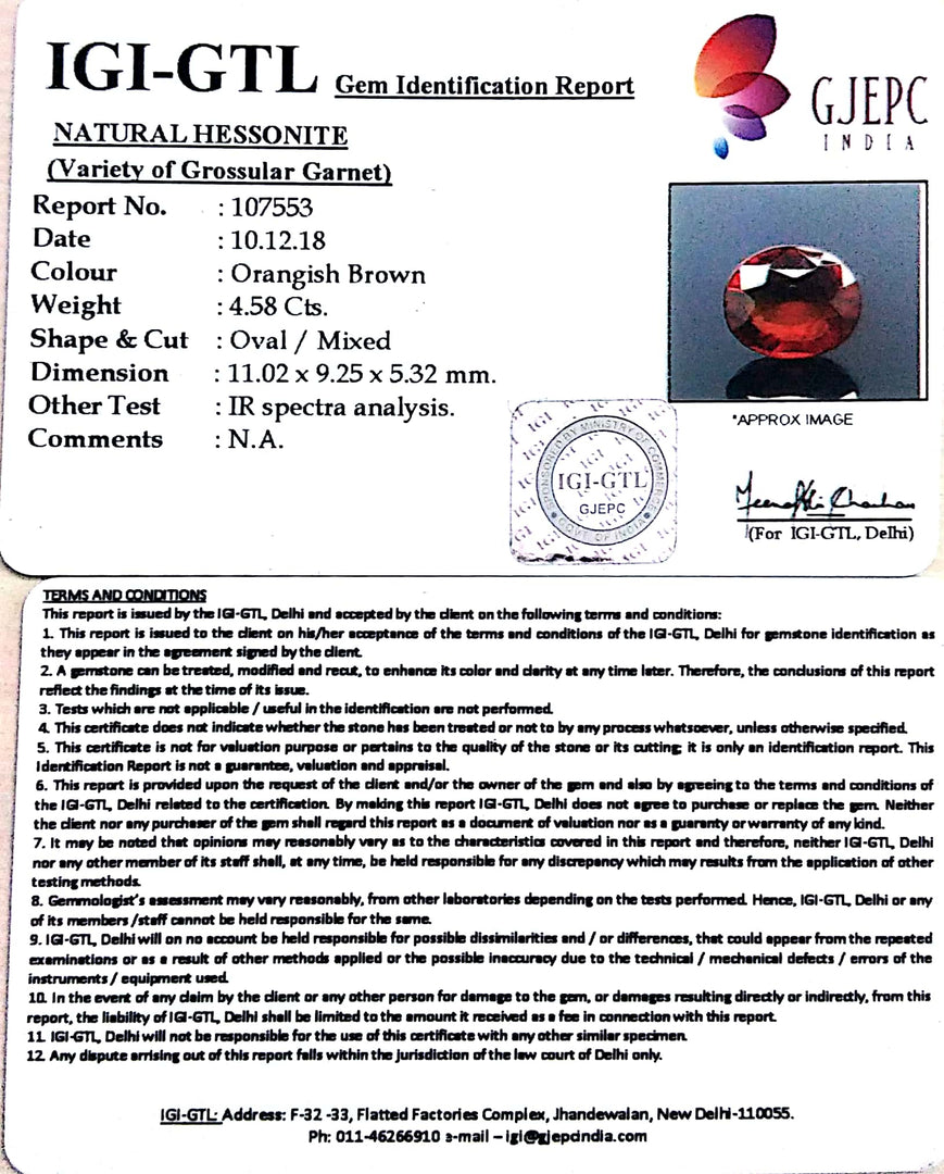 5.09 Ratti Natural Hessonite with Govt. Lab Certificate-(1221)