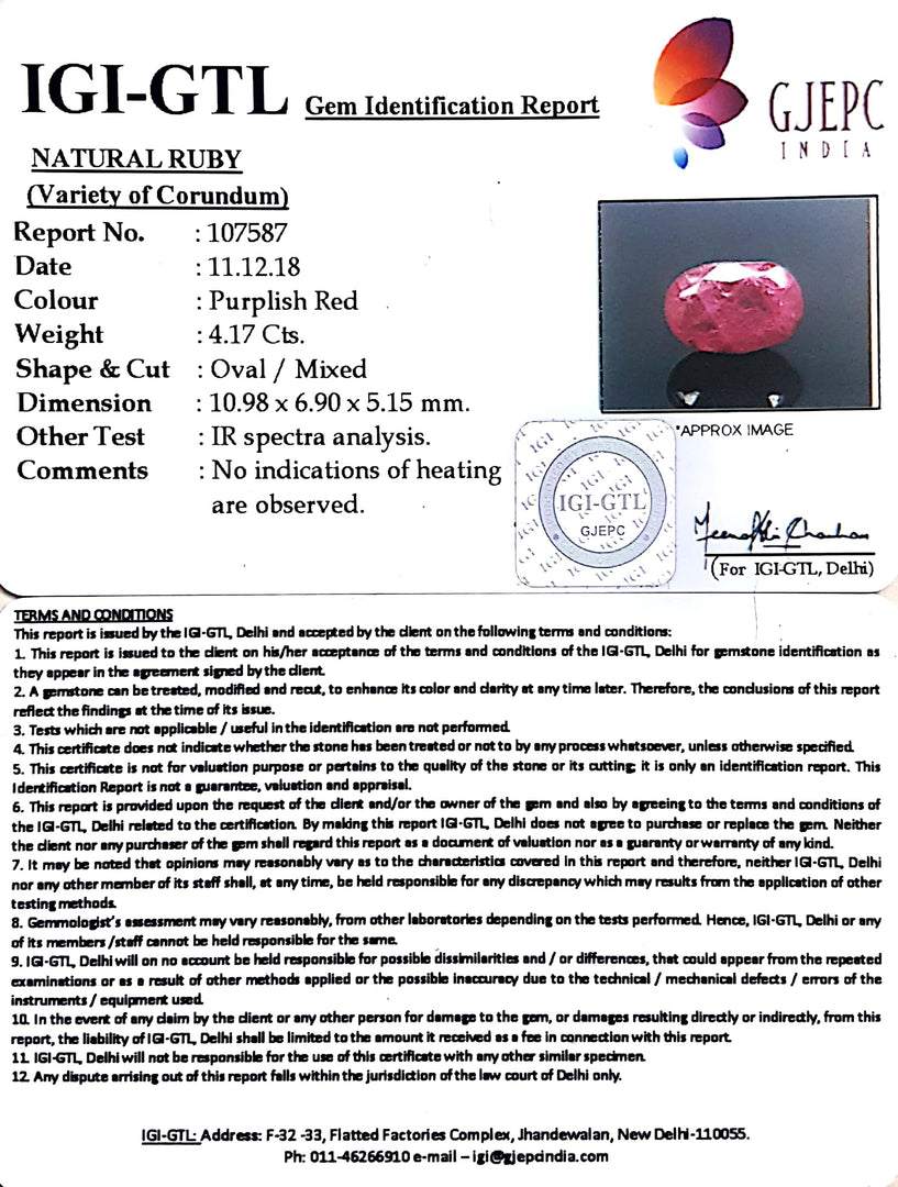 4.63 Ratti Natural Mozambique Ruby with Govt. Lab Certificate-(12210)