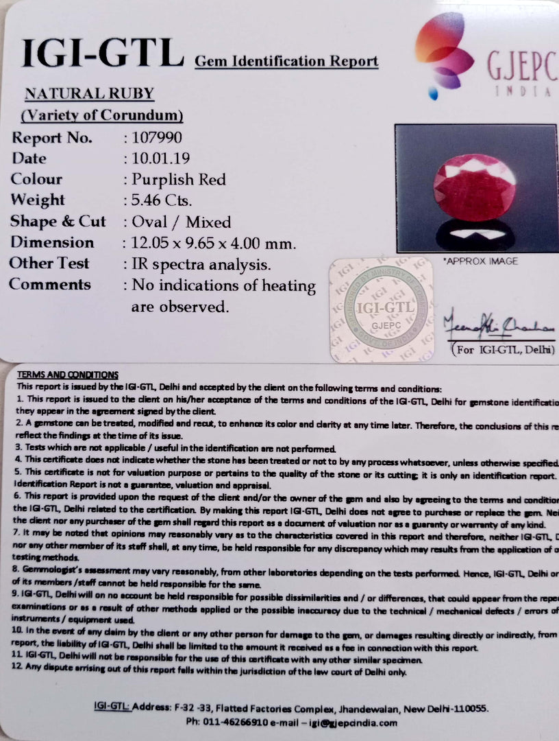 6.06 Ratti Natural Neo Burma Ruby with Govt. Lab Certificate-(3441)