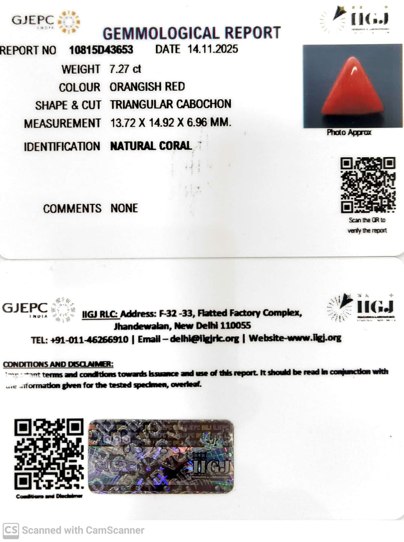 7.27/CT Natural Red Coral With Govt. Lab Certificate-10815D43653