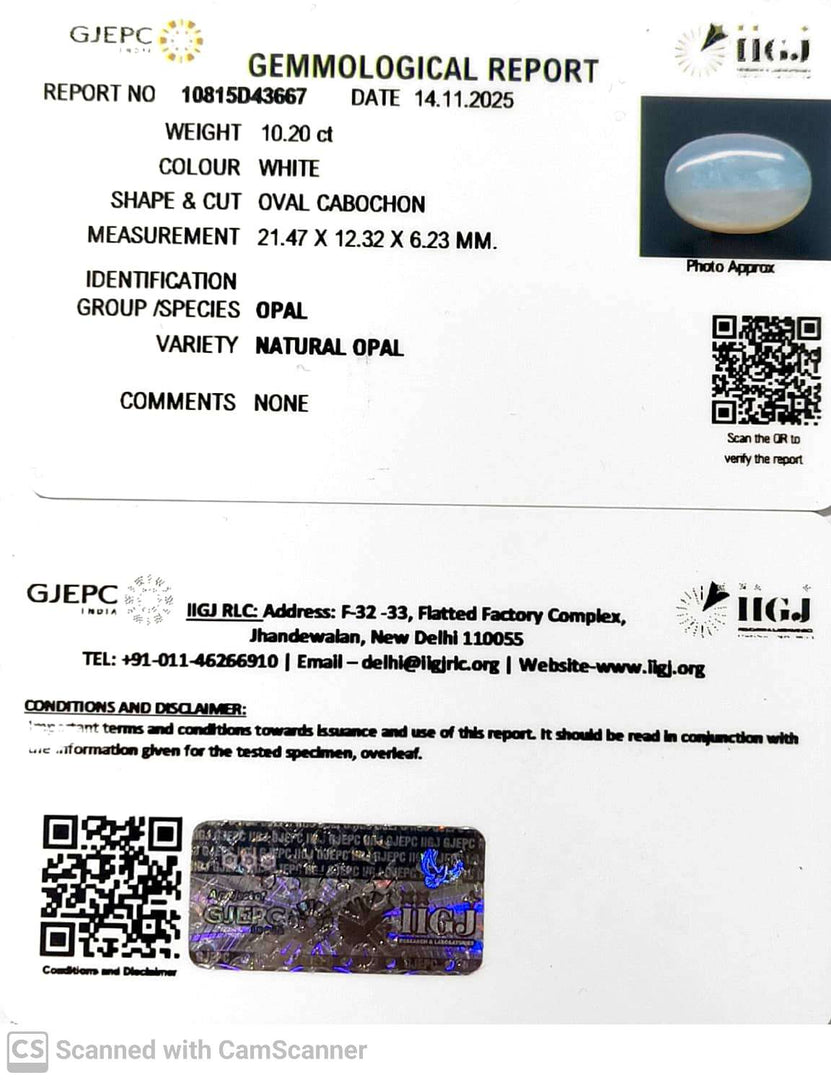 10.20/CT Natural Opal with Govt. Lab Certificate-10815D43667