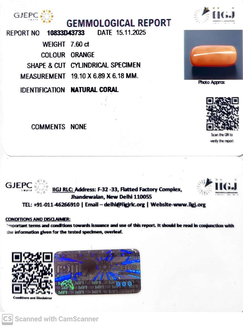 7.60/CT Natural Red Coral With Govt. Lab Certificate-10833D43733