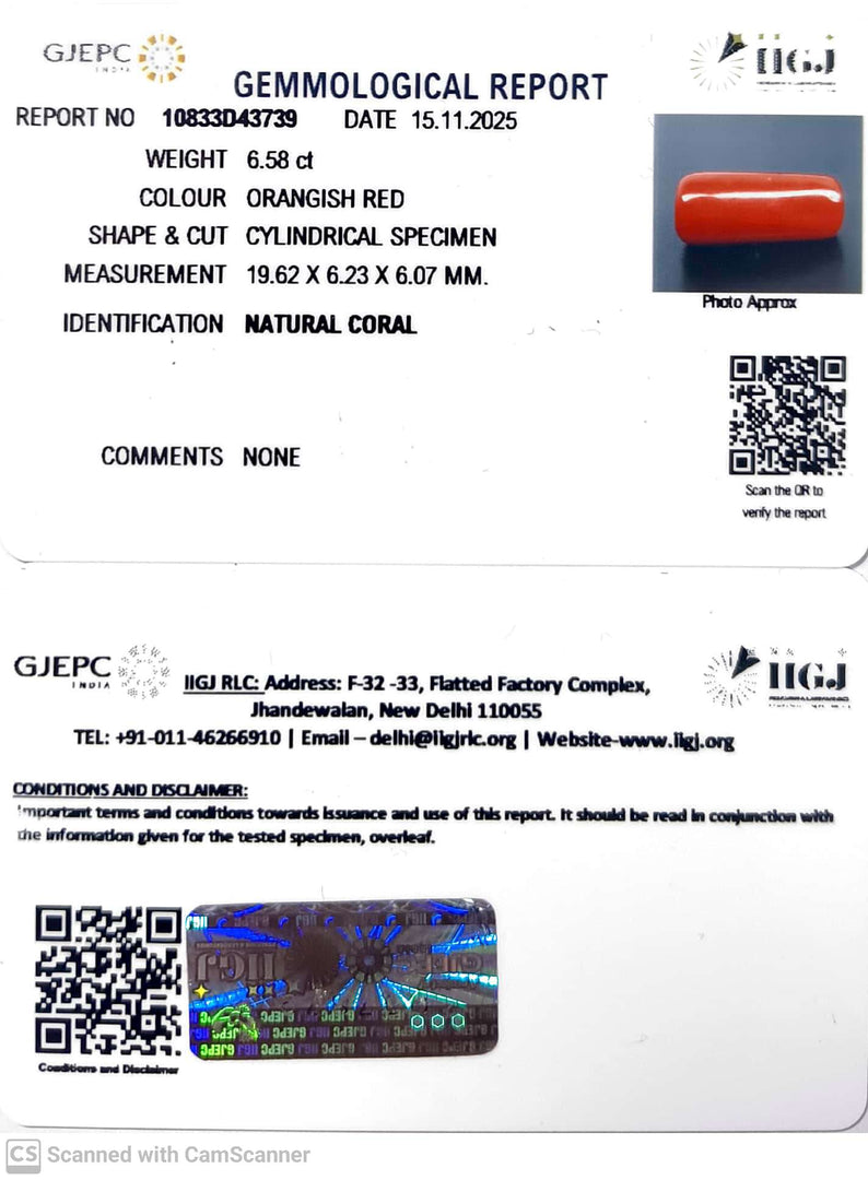 6.58/CT Natural Red Coral With Govt. Lab Certificate-10833D43739