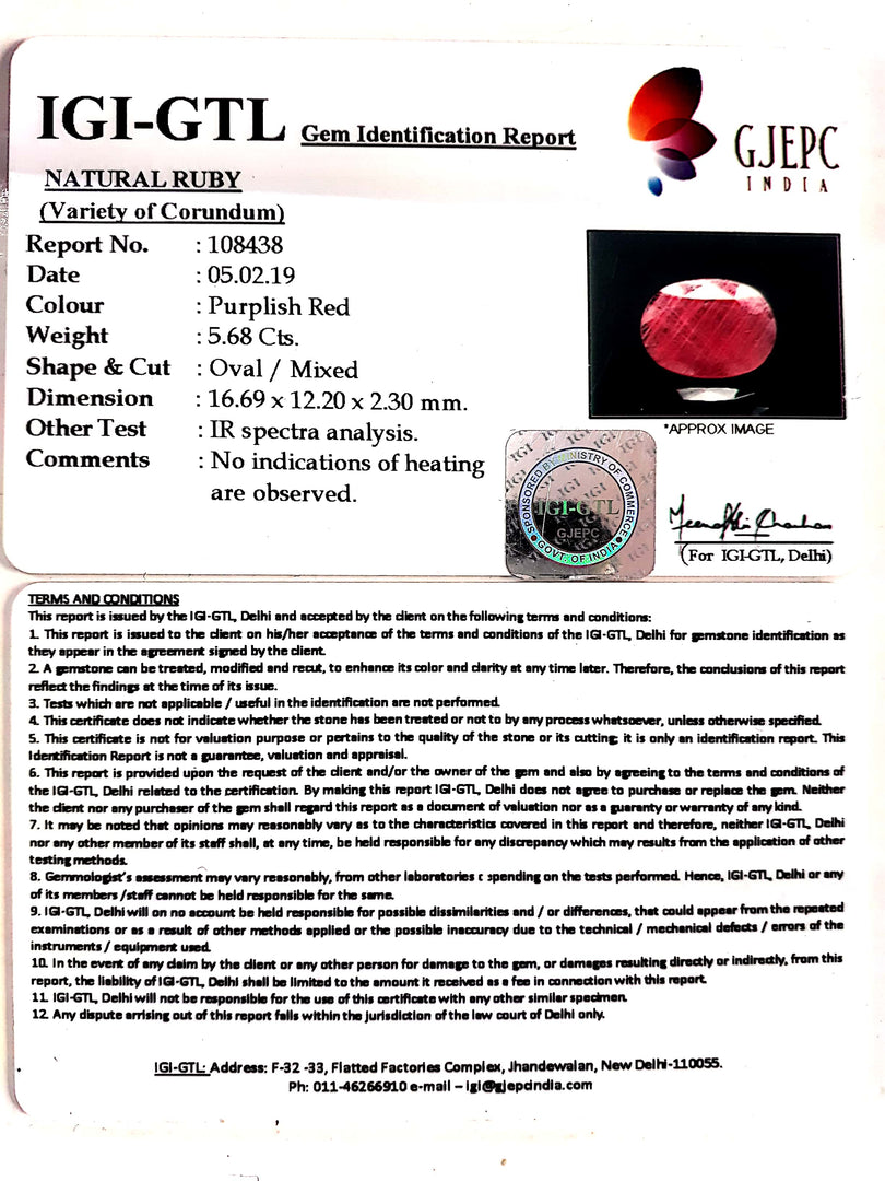 6.31 Ratti Natural Neo Burma Ruby with Govt Lab Certificate-(2331)