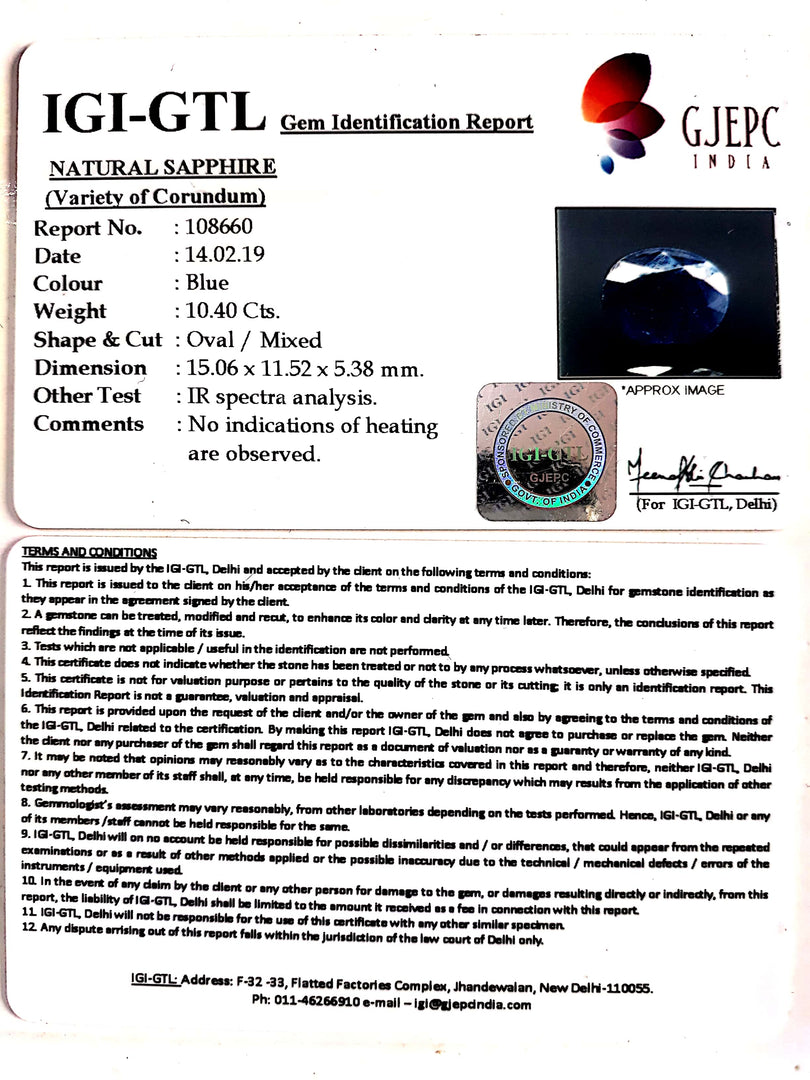 11.56 Ratti Natural Blue Sapphire With Govt Lab Certified-(2331)