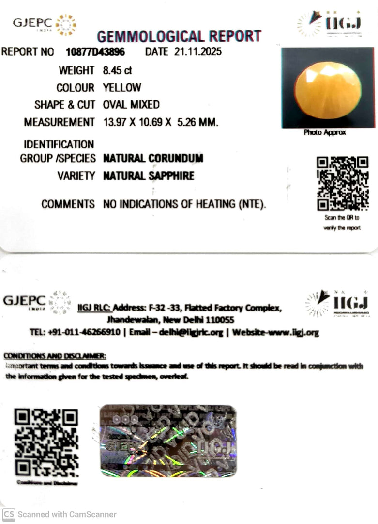 6.31/CT Natural Yellow Sapphire With Govt Lab Certificate (2331)
