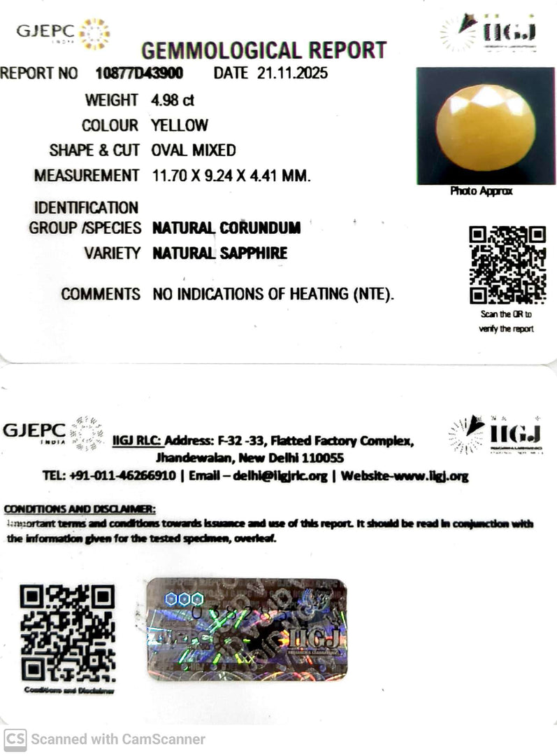 4.98/CT Natural Yellow Sapphire With Govt Lab Certificate (2331)