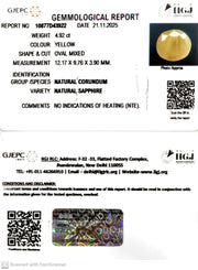 4.92/CT Natural Yellow Sapphire With Govt Lab Certificate (1221)