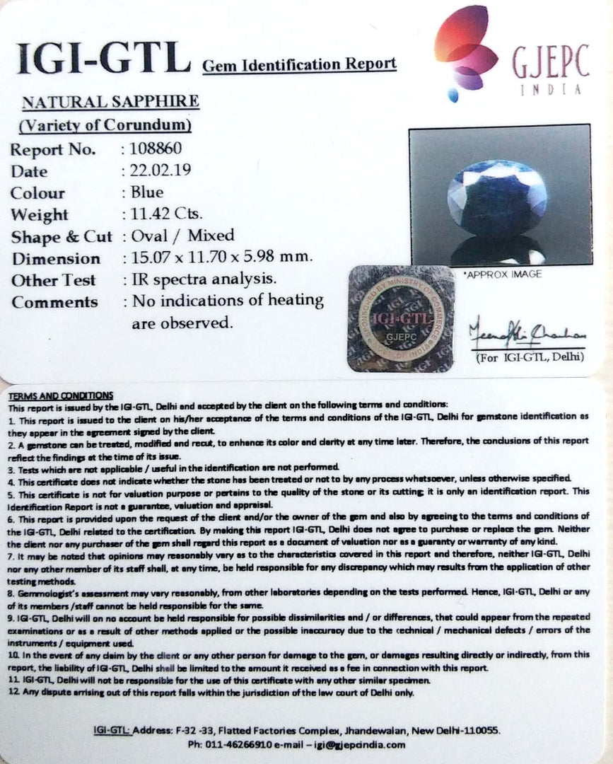 12.69 Ratti Natural Blue Sapphire With Govt Lab Certified-(2331)