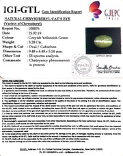 4.24 Ratti Natural Chrysoberyl Cat's Eye With Govt. Lab Certificate-(6771)
