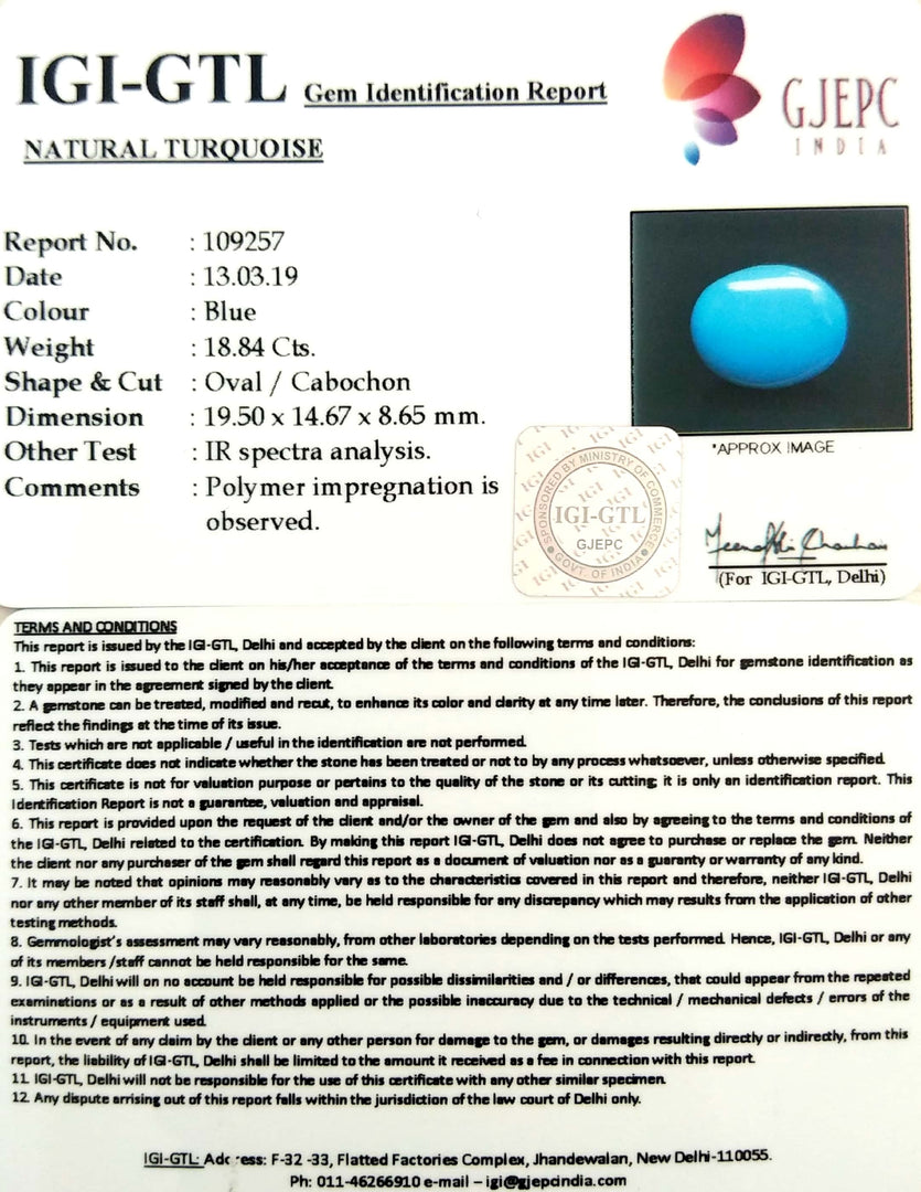 20.93 Ratti  Turouoise With Govt. Lab Certificate-(610)