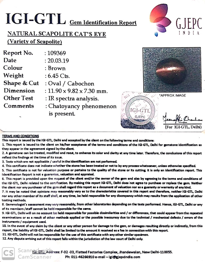 7.17 Ratti Natural Scapolite Cat's Eye with Govt. Lab Certified-(1221)