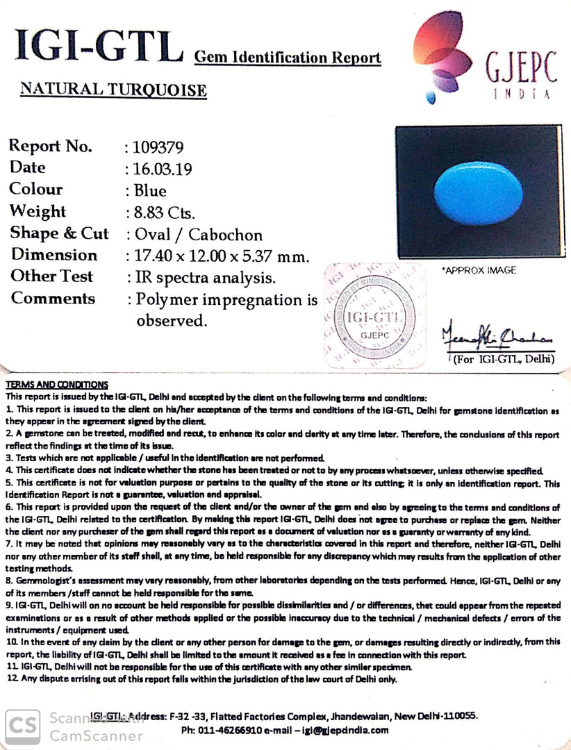 9.81 Ratti Turouoise With Govt. Lab Certificate-(610)