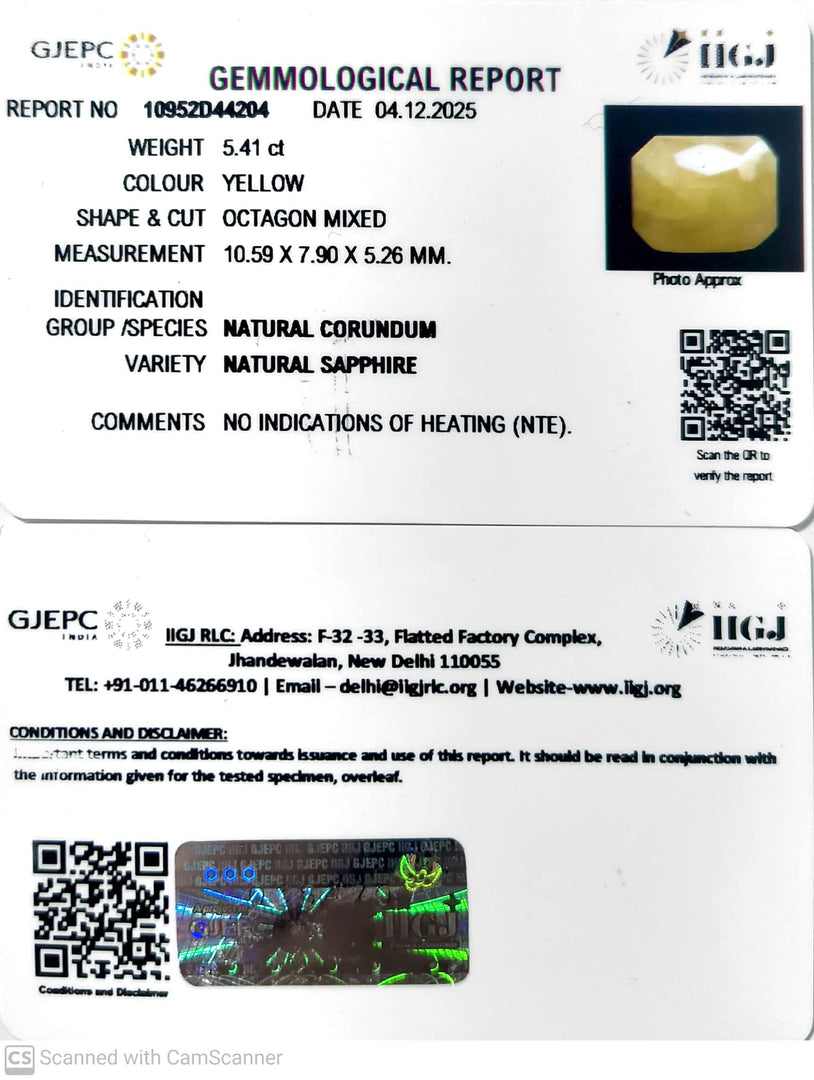5.41/CT Natural Yellow Sapphire With Govt Lab Certificate-10952D44204