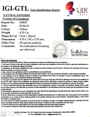4.33/CT Natural Yellow Sapphire With Govt Lab Certificate-YELSA9U