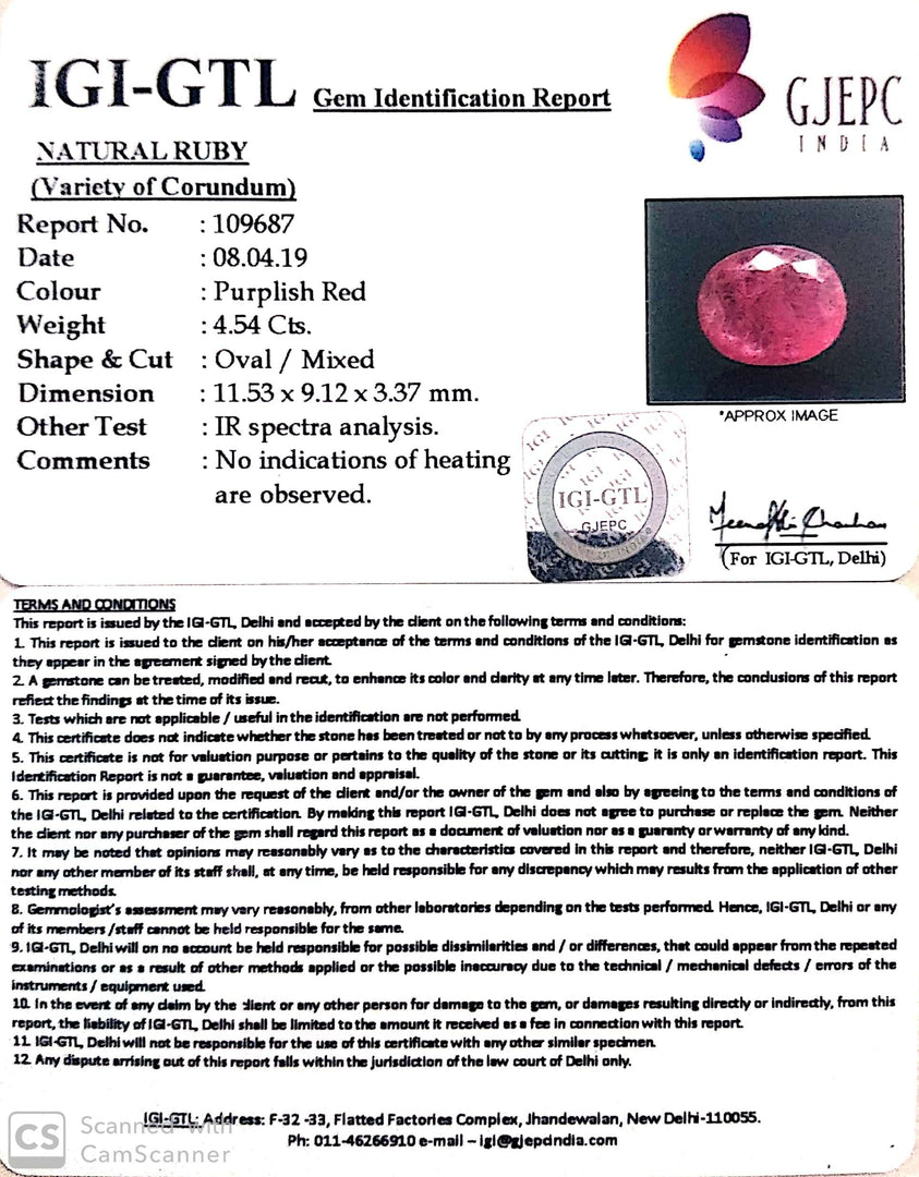 4.54/CT Natural Mozambique Ruby with Govt. Lab Certificate-RUBY9X