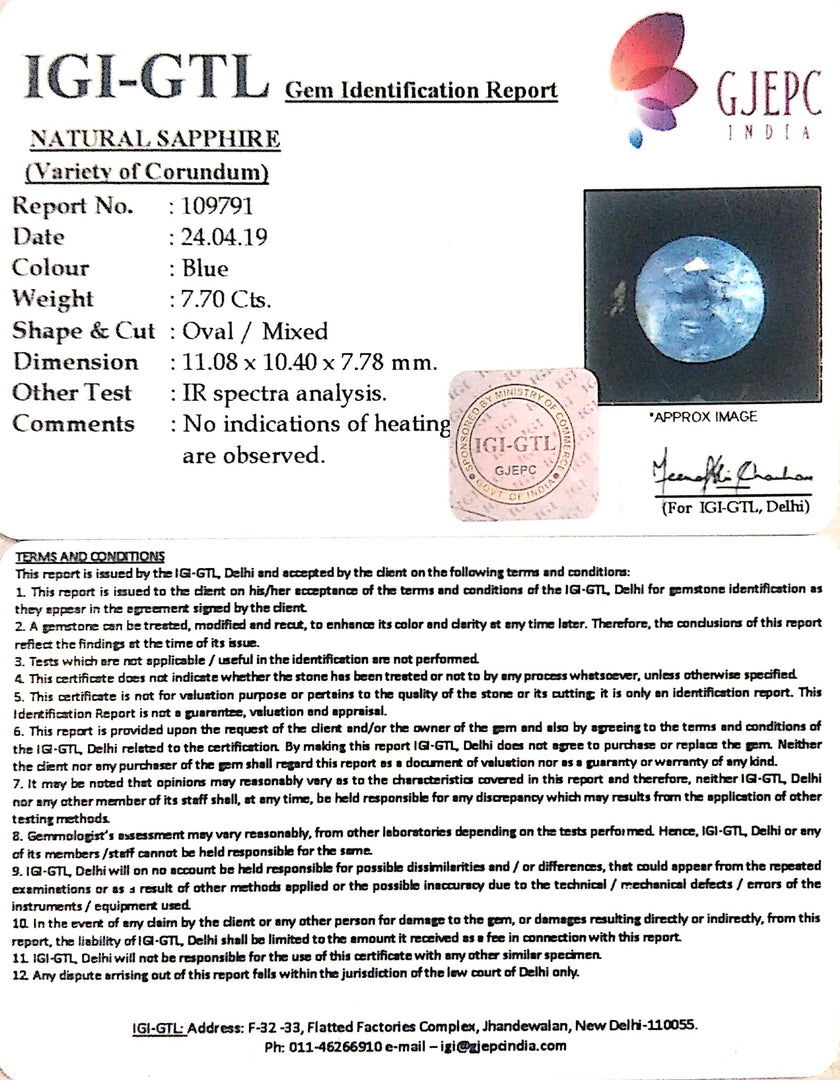 7.70/CT Natural Neelam with Govt Lab Certificate-BLUSA9S