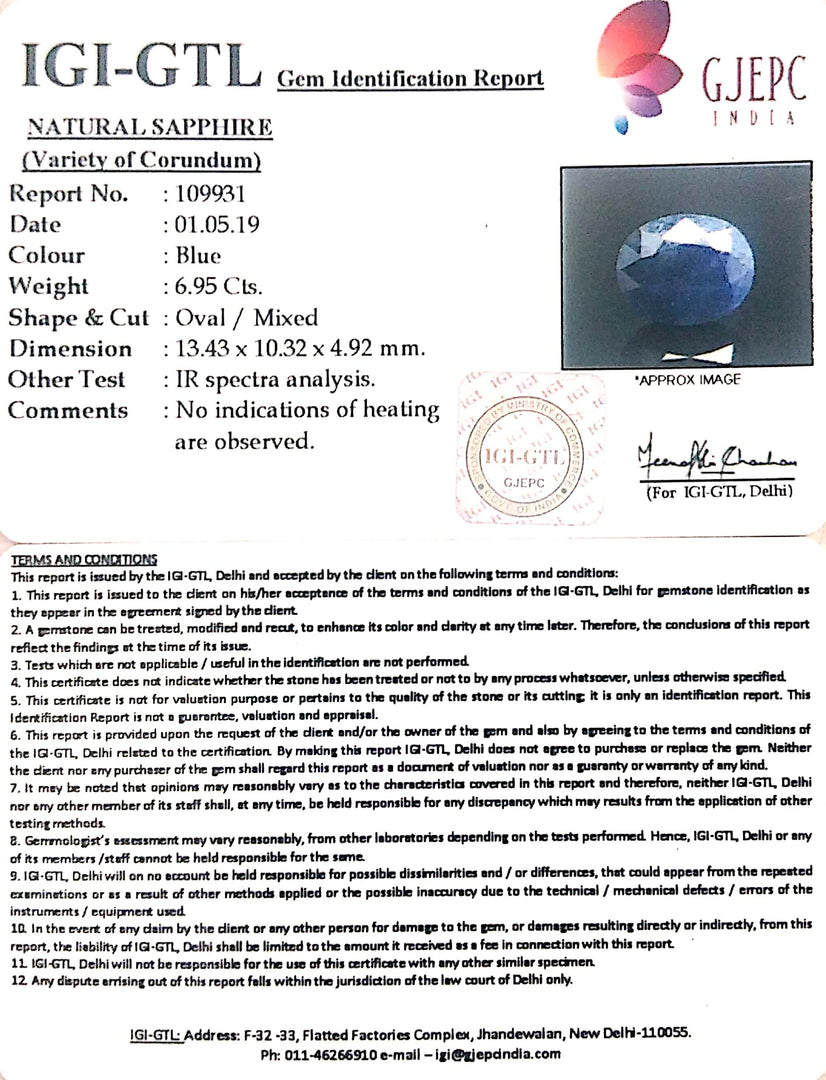 7.72 Ratti Natural Blue Sapphire with Govt Lab Certificate-(2331)